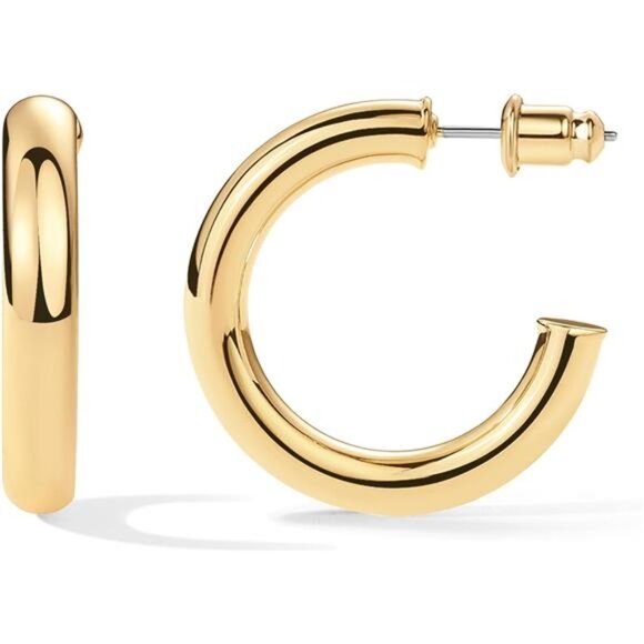 Pavoi Jewelry - PAVOI 14K Gold Plated Lightweight Chunky Open Hoops for Women NWT